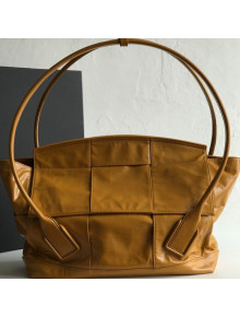 Bottega Veneta Medium Arco Slouch Top Handle Bag in Maxi-Woven Shiny Paper Calfskin Brown 2020