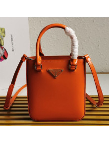 Prada Small Brushed Leather Tote Bag 1BA331 Orange 2021