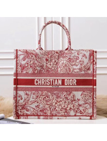 Dior Book Tote Bag in Peony Embroidered Canvas Red 2019