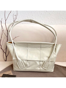Bottega Veneta Medium Arco Slouch Top Handle Bag in Maxi-Woven Shiny Paper Calfskin White 2020