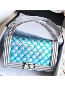 Chanel PVC/Iridescent Patent Medium Boy Flap Bag Blue 2018