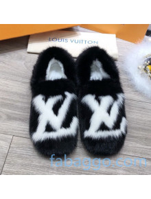 Louis Vuitton LV Mink Fur and Wool Homey Flats Loafers Black/White 2020