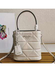 Prada Spectrum Quilted Leather Bucket Bag 1BA319 White 2021