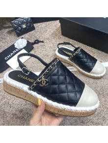 Chanel Quilted Lambskin Slingback Espadrilles Black 2021