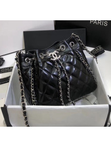Chanel Aged Calfskin Drawstring Bag With Chain Edge AS1803 Black 2020