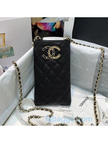Chanel Quilted Grained Calfskin Phone Holder with Chain AP1836 Black 2020