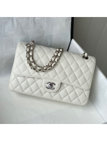 Chanel Quilted Grained Calfskin Medium Classic Flap Bag A01112 White/Silver 2021