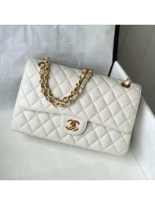 Chanel Quilted Grained Calfskin Medium Classic Flap Bag A01112 White/Gold 2021