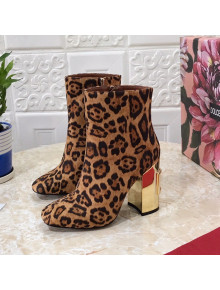 Dolce & Gabbana DG Leopard Print Heel 10.5cm Ankle Boots Brown 2021