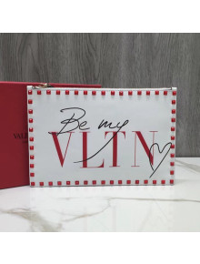 Valentino Be My VLTN Calfskin Rockstud Large Flat Pouch White 2018