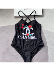 Chanel One-Piece Flower Swimwear CHS15 Black 2021