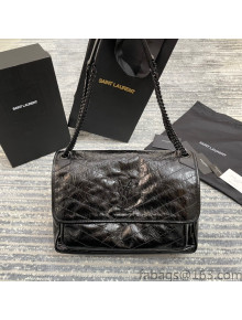 Saint Laurent Niki Large Chain Bag in Crinkled Leather 498830 All Black 2021