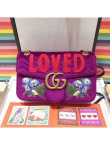 Gucci GG Marmont Embroidered "Loved" Applique Velvet Medium Bag 443496 Bordeaux 2017