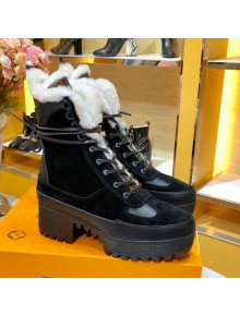 Louis Vuitton Laureate Suede Wool Platform Desert Short Boot Black Leather 2019