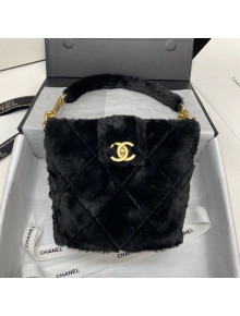 Chanel Quilted Shearling Lambskin Bucket Bag AS2241 Black 2020