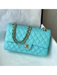Chanel Quilted Grained Calfskin Medium Classic Flap Bag A01112 Turquoise Blue/Gold 2021