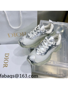 Dior Vibe Sneakers in White Mesh and Silver-Tone Leather 2021 