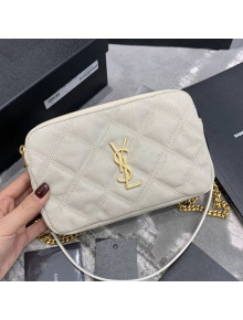 Saint Laurent Becky Double Zip Chain Pouch in Quilted Lambskin 608941 White 2019