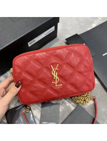 Saint Laurent Becky Double Zip Chain Pouch in Quilted Lambskin 608941 Red 2019
