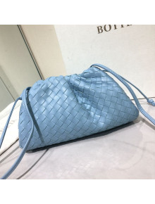 Bottega Veneta The Mini Pouch Crossbody Bag in Woven Lambskin Ice Blue 2020