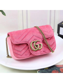 Gucci GG Marmont Velvet Matelassé Chevron Super Mini Chain Shoulder Bag 476433 Pink 2017
