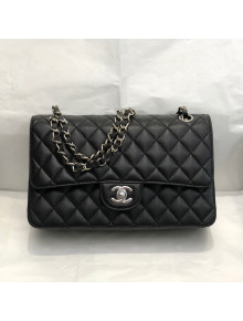 Chanel Quilted Grained Calfskin Medium Classic Flap Bag A01112 Black/Silver 2021