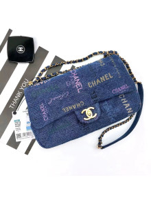 Chanel Printed Denim Large Flap Bag AS3135 Blue/Multicolor 2022 TOP