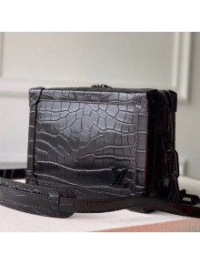 Louis Vuitton Men's Crocodile Embossed Leather Soft Trunk Box Bag M44478 Black 2020