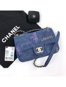 Chanel Printed Denim Small Flap Bag AS3134 Blue/Multicolor 2022 TOP