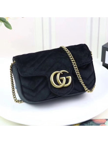Gucci GG Marmont Velvet Matelassé Chevron Super Mini Chain Shoulder Bag 476433 Black 2017