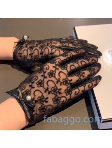 Chanel Lace Pearl Bow Gloves 18 Black 2020
