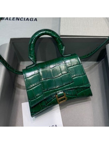 Balenciaga Hourglass Mini Nano Top Handle Bag in Crocodile Embossed Calfskin Green 2021
