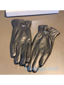 Prada Logo Lambskin and Cashmere Gloves 19 Black 2020