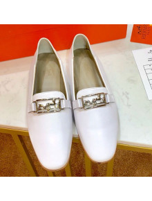 Hermes Vincennes Calfskin Flat Loafers White 2019