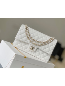 Chanel Haas Grained Calfskin Medium Classic Flap Bag A01112 White/Light Gold 2021(Original Quality)