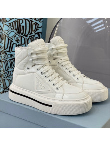 Prada Macro Re-Nylon and Brushed Leather High-Top Sneakers White 2021