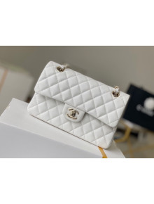 Chanel Haas Grained Calfskin Small Classic Flap Bag A01113 White/Light Gold 2021(Original Quality)