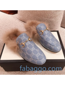 Gucci Princetown GG Silver Lamé Wool Slipper Light Blue 2020