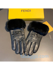 Fendi FF Lambskin and Rabbit Fur Gloves 23 Black 2020