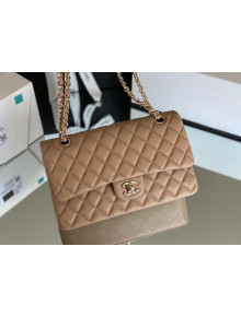 Chanel Haas Grained Calfskin Medium Classic Flap Bag A01112 Apricot/Light Gold 2021(Original Quality)