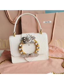 Miu Miu Miv Lady Top Handle Bag in Crocodile Embossed Calfskin 5BA196 White 2021