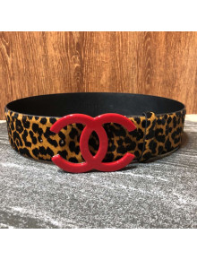 Chanel Leopard Print Horse Hair CC Buckle Belt 5CM Width 2019