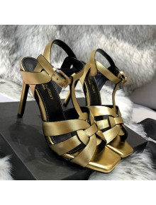 Saint Laurent Metallic Calfskin High-Heel Sandals 10cm Gold 2021 12