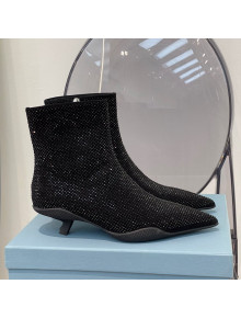 Prada Pointy Crystal Allover Short Boots Black 2021