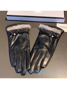 Chanel Lambskin and Cashmere Fur Bow Gloves 26 Black 2020