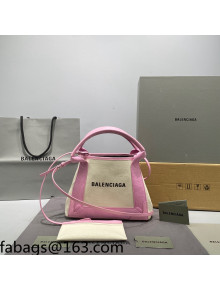 Balenciaga Navy XS Cabas Bag in Cotton Canvas and Calfskin Light Beige/Pink 2021
