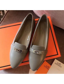 Hermes Kelly Calfskin Flat Loafers Grey 