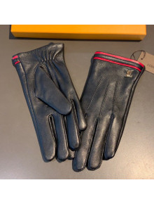 Louis Vuitton Lambskin and Cashmere Web Gloves 02 Black/Red 2020