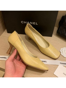 Chanel Vintage Perforated Leather Pumps 7cm Yellow 2021