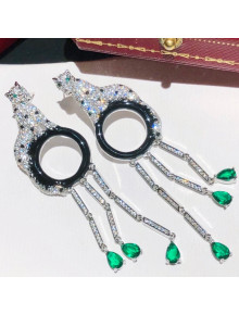 Cartier Leopard Crystal Earrings Silver/Green 2021 082566 